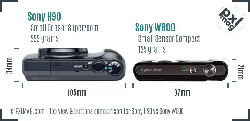 Sony H90 vs Sony W800 top view buttons comparison