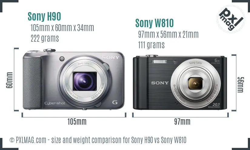 Sony H90 vs Sony W810 size comparison