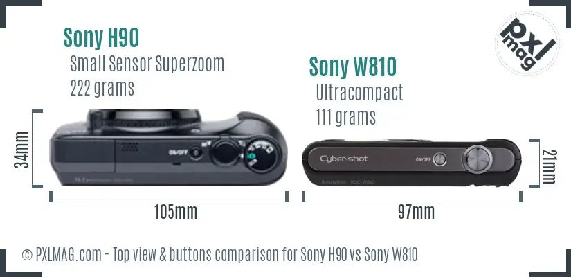 Sony H90 vs Sony W810 top view buttons comparison