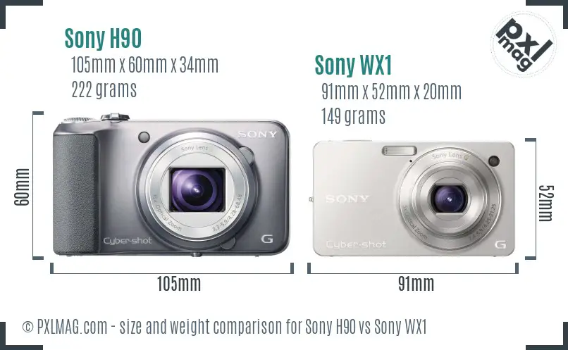 Sony H90 vs Sony WX1 size comparison