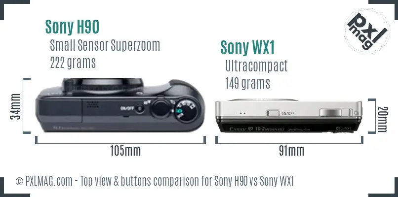 Sony H90 vs Sony WX1 top view buttons comparison