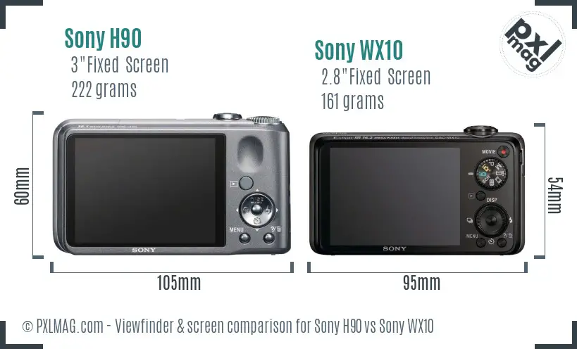 Sony H90 vs Sony WX10 Screen and Viewfinder comparison