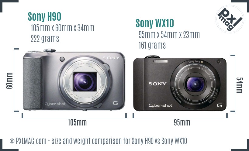 Sony H90 vs Sony WX10 size comparison