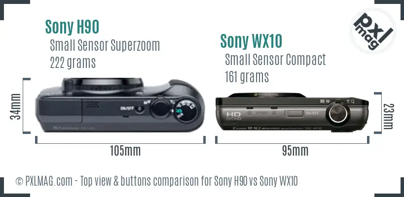 Sony H90 vs Sony WX10 top view buttons comparison