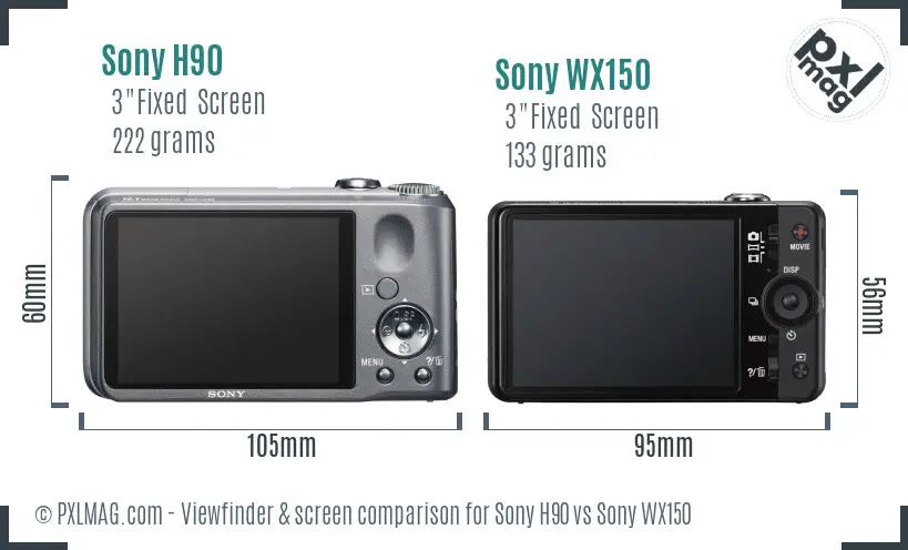 Sony H90 vs Sony WX150 Screen and Viewfinder comparison