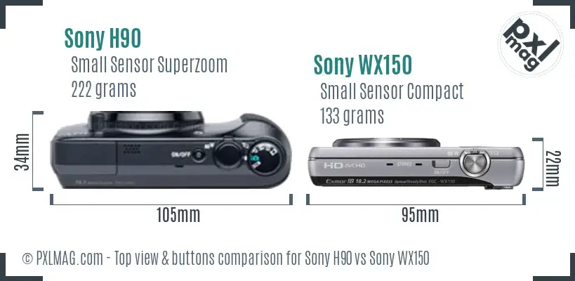 Sony H90 vs Sony WX150 top view buttons comparison