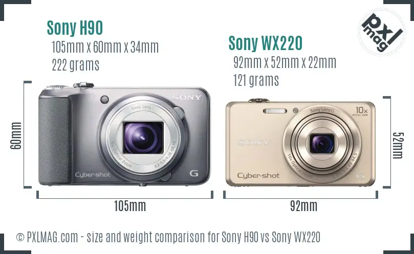 Sony H90 vs Sony WX220 size comparison