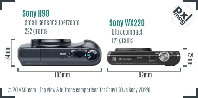 Sony H90 vs Sony WX220 top view buttons comparison