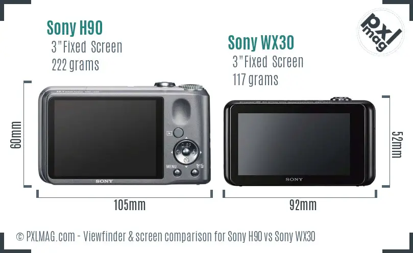 Sony H90 vs Sony WX30 Screen and Viewfinder comparison