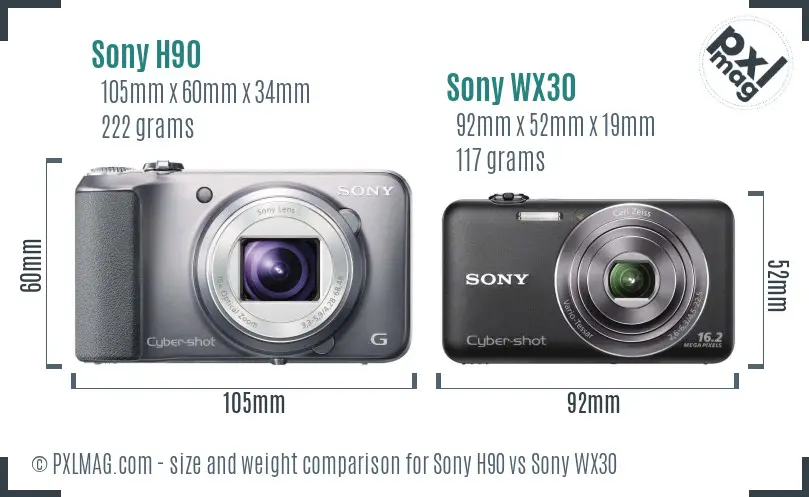 Sony H90 vs Sony WX30 size comparison