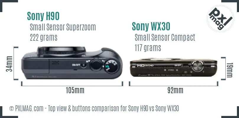 Sony H90 vs Sony WX30 top view buttons comparison