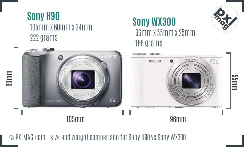 Sony H90 vs Sony WX300 size comparison