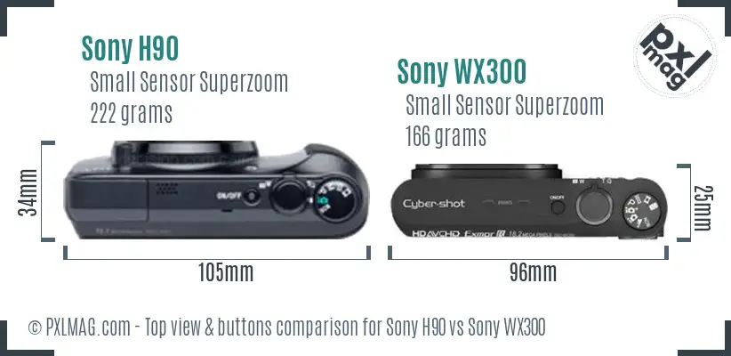 Sony H90 vs Sony WX300 top view buttons comparison