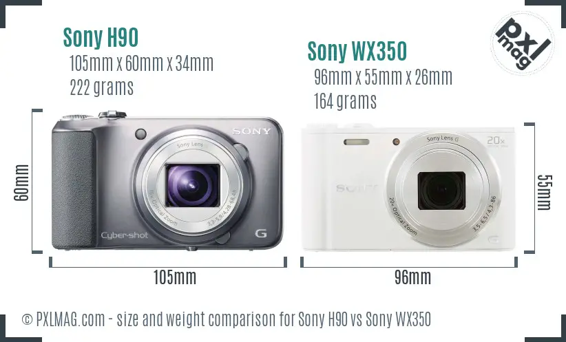 Sony H90 vs Sony WX350 size comparison