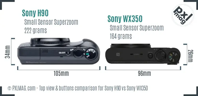 Sony H90 vs Sony WX350 top view buttons comparison