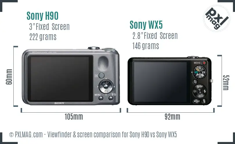 Sony H90 vs Sony WX5 Screen and Viewfinder comparison