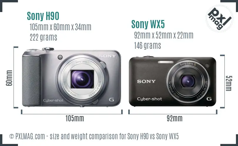 Sony H90 vs Sony WX5 size comparison