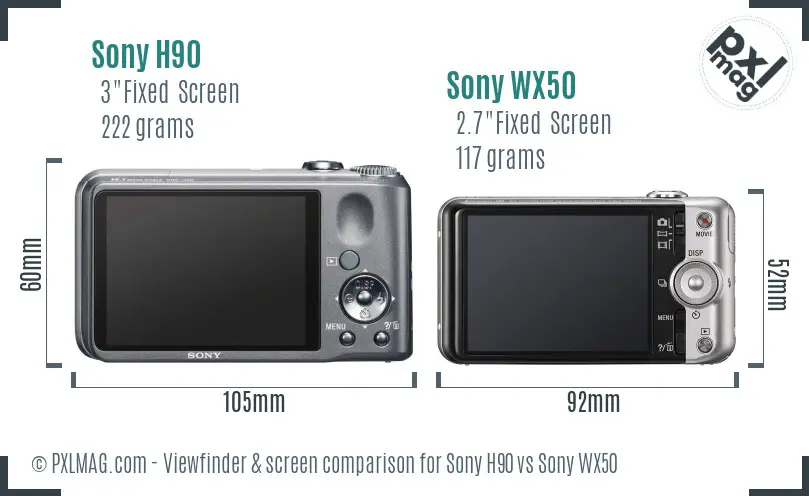 Sony H90 vs Sony WX50 Screen and Viewfinder comparison