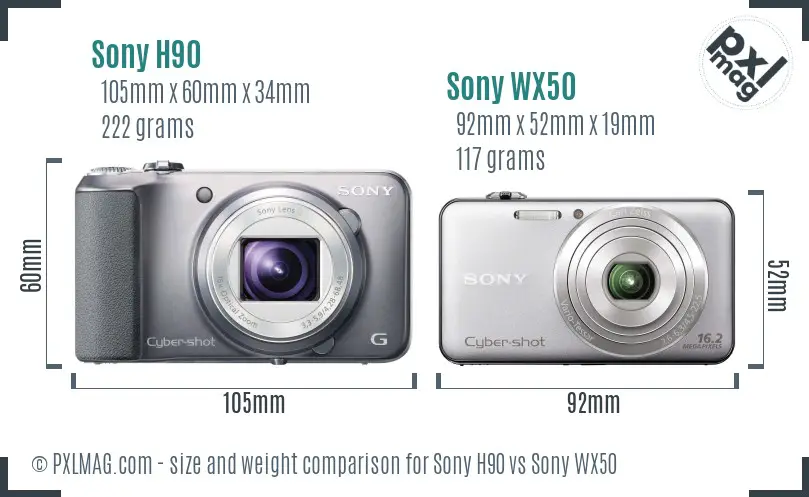Sony H90 vs Sony WX50 size comparison