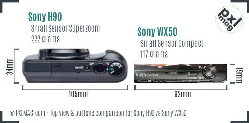 Sony H90 vs Sony WX50 top view buttons comparison