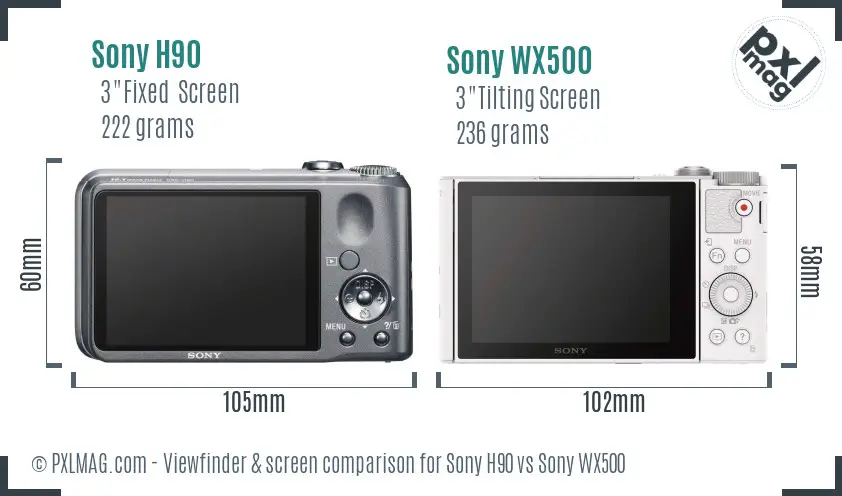 Sony H90 vs Sony WX500 Screen and Viewfinder comparison