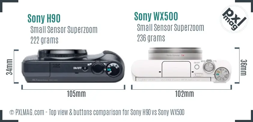 Sony H90 vs Sony WX500 top view buttons comparison