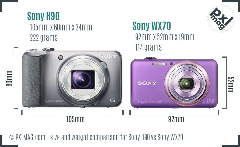 Sony H90 vs Sony WX70 size comparison