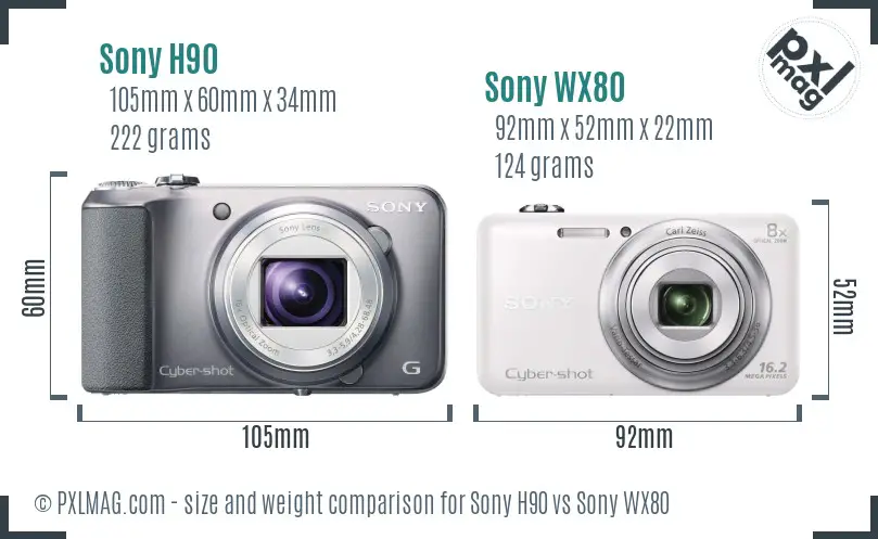Sony H90 vs Sony WX80 size comparison