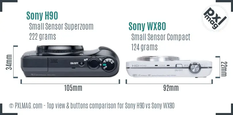 Sony H90 vs Sony WX80 top view buttons comparison