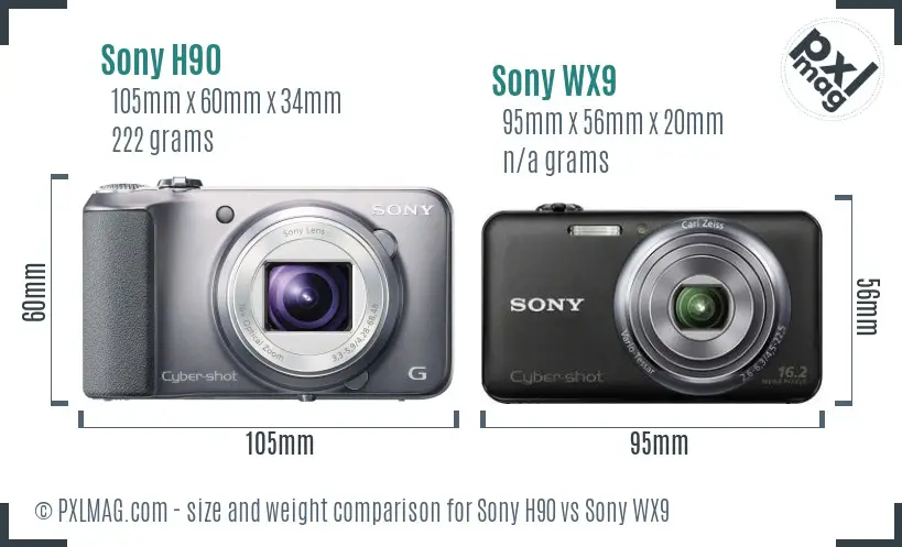 Sony H90 vs Sony WX9 size comparison