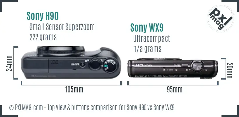 Sony H90 vs Sony WX9 top view buttons comparison