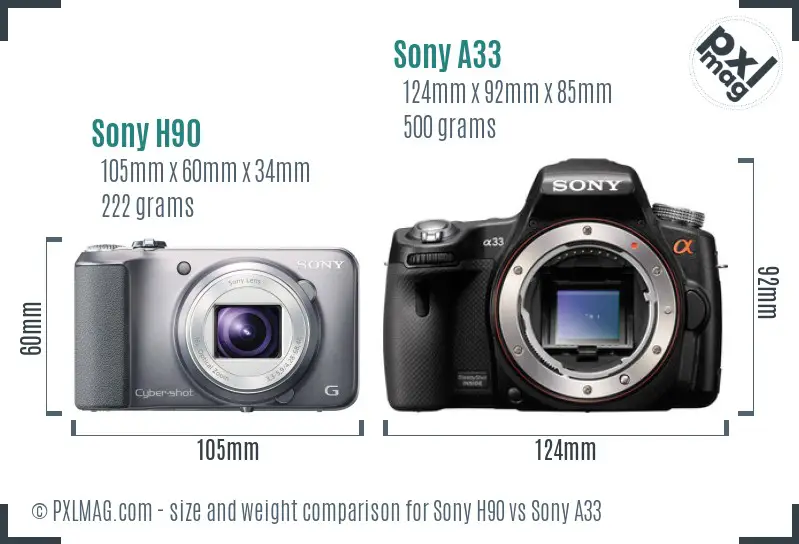 Sony H90 vs Sony A33 size comparison