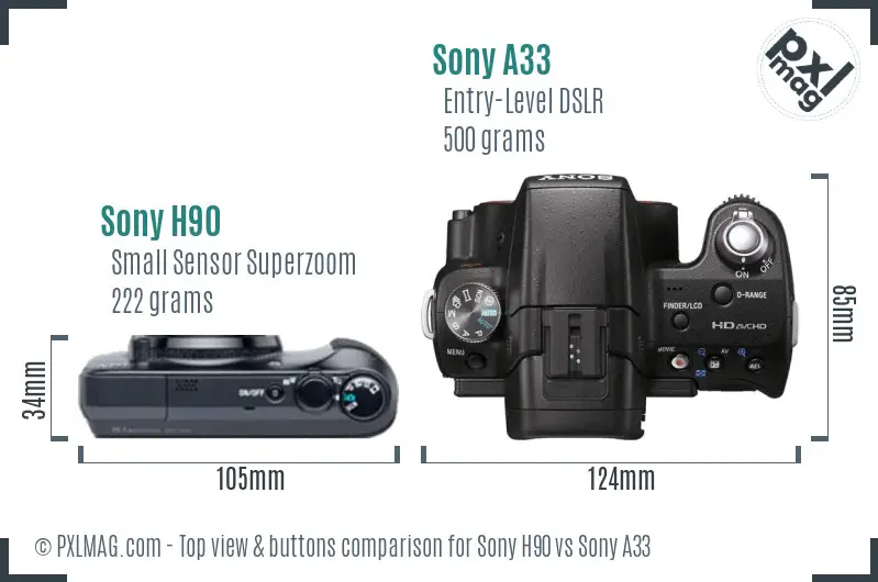 Sony H90 vs Sony A33 top view buttons comparison