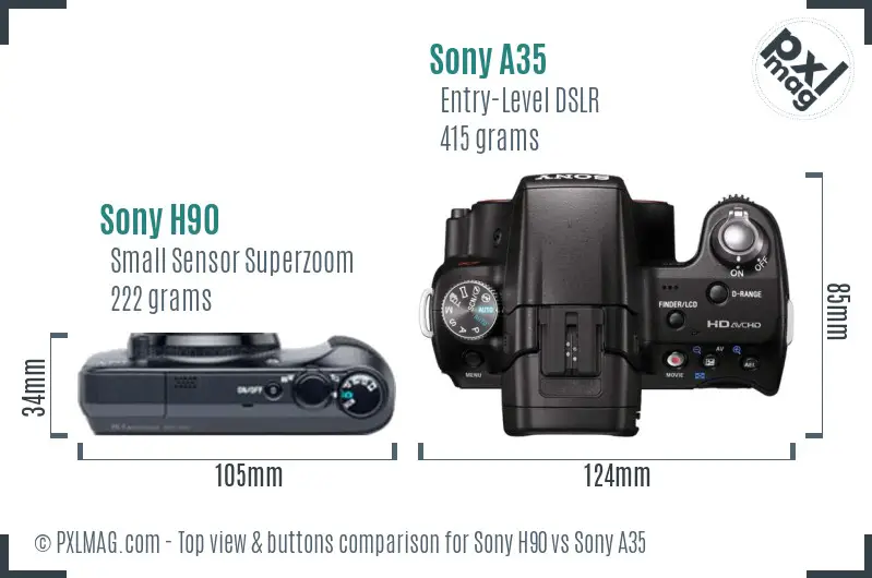 Sony H90 vs Sony A35 top view buttons comparison