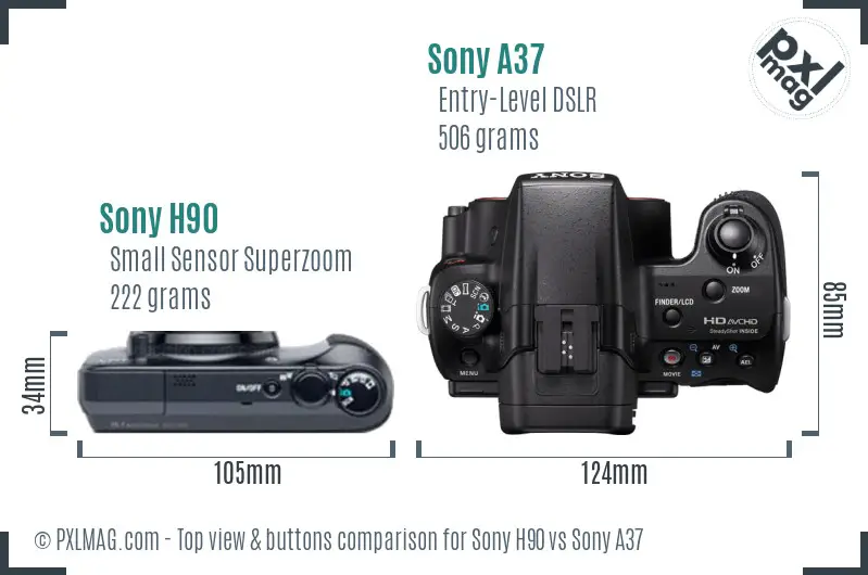 Sony H90 vs Sony A37 top view buttons comparison