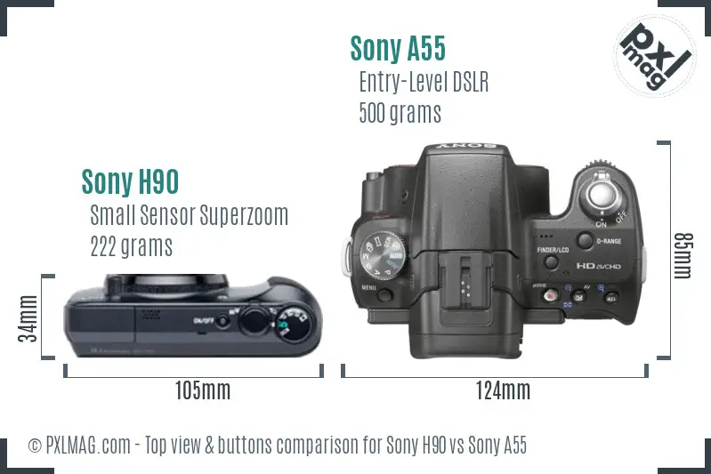 Sony H90 vs Sony A55 top view buttons comparison