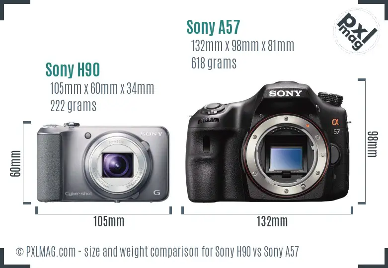 Sony H90 vs Sony A57 size comparison