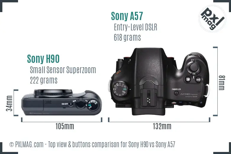 Sony H90 vs Sony A57 top view buttons comparison