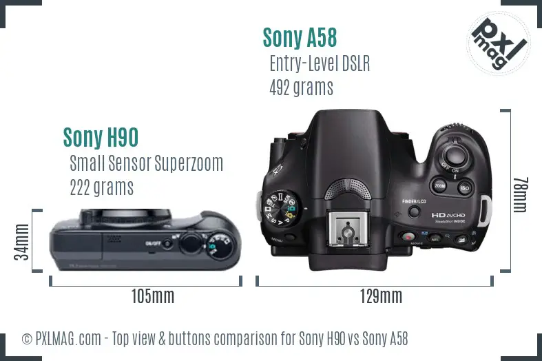 Sony H90 vs Sony A58 top view buttons comparison
