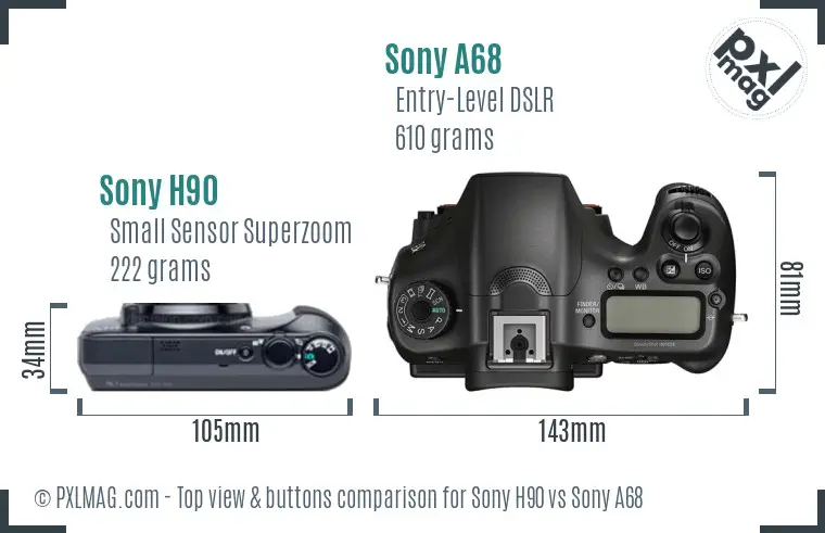 Sony H90 vs Sony A68 top view buttons comparison
