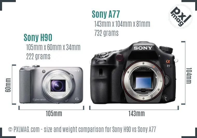 Sony H90 vs Sony A77 size comparison