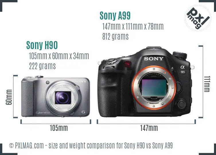 Sony H90 vs Sony A99 size comparison