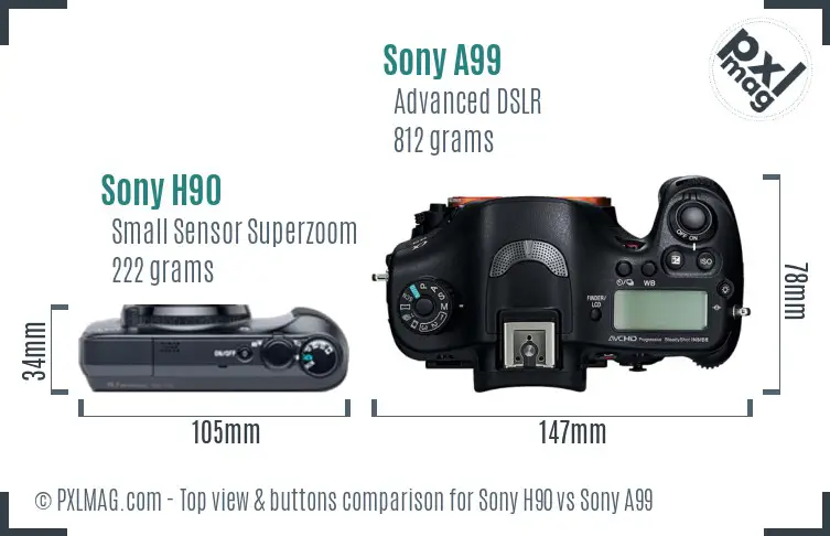 Sony H90 vs Sony A99 top view buttons comparison