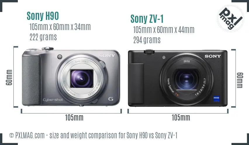 Sony H90 vs Sony ZV-1 size comparison