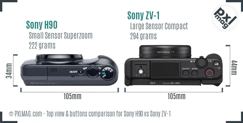 Sony H90 vs Sony ZV-1 top view buttons comparison