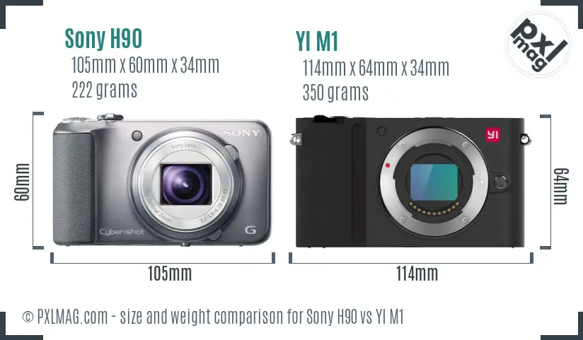 Sony H90 vs YI M1 size comparison