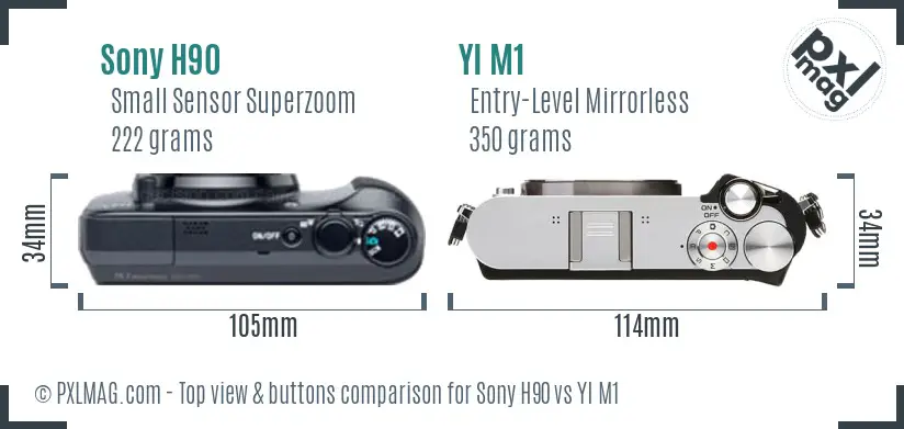Sony H90 vs YI M1 top view buttons comparison
