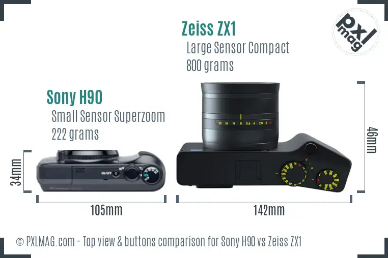 Sony H90 vs Zeiss ZX1 top view buttons comparison