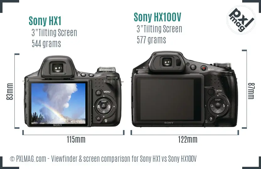Sony HX1 vs Sony HX100V Screen and Viewfinder comparison