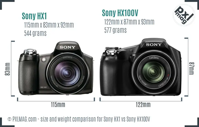 Sony HX1 vs Sony HX100V size comparison